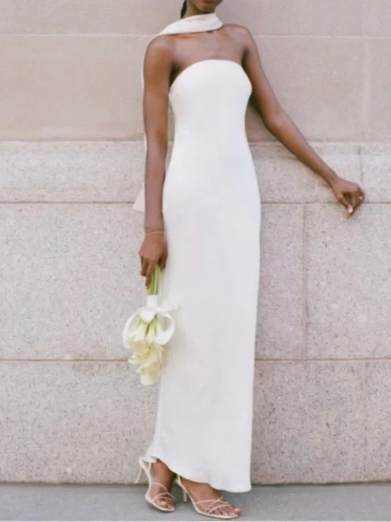 Abercrombie & Fitch Strapless Cream Dress with Neck Scarf - Picture 2 of 7